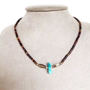 Sterling Silver Turquoise Heishi Beads Necklace Genuine Gemstones Nugget Pendant